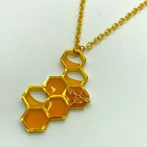 Gold honey bee honeybee necklace pendant honey comb